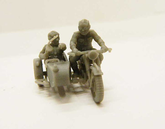 029  MAR.DAV NOT PAINTED SOVIET MOTORCYCLE AND SMG SIDECAR WWII 1/72