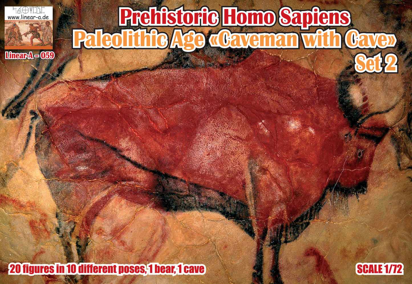 059 LINEAR Prehistoric Homo Sapiens - Paleolithic Age Caveman Set 2 "with cave" 1/72