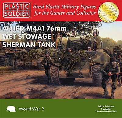 WW2V20005 PLASTIC SOLDIER 1/72 M4A1 Sherman 76mm Wet Tank  3 x 1/72nd  Sherman M4A1 76mm  Tanks with U.S. Commander figures