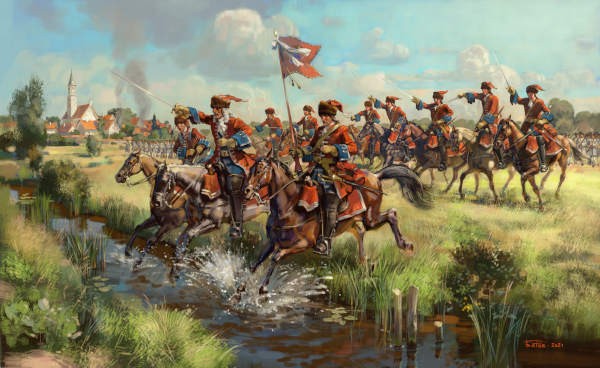 0253 STRELETS French Dragoons in Attack. War of the Spanish Succession 1/72