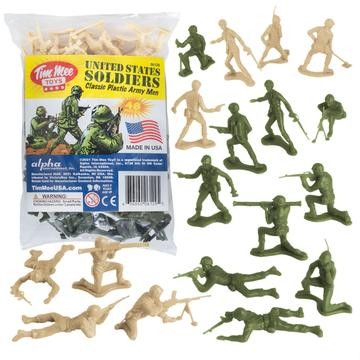 06129 BMC TIMMEE PLASTIC ARMY MEN: GREEN VS TAN 48PC TOY SOLDIER FIGURES - MADE IN USA