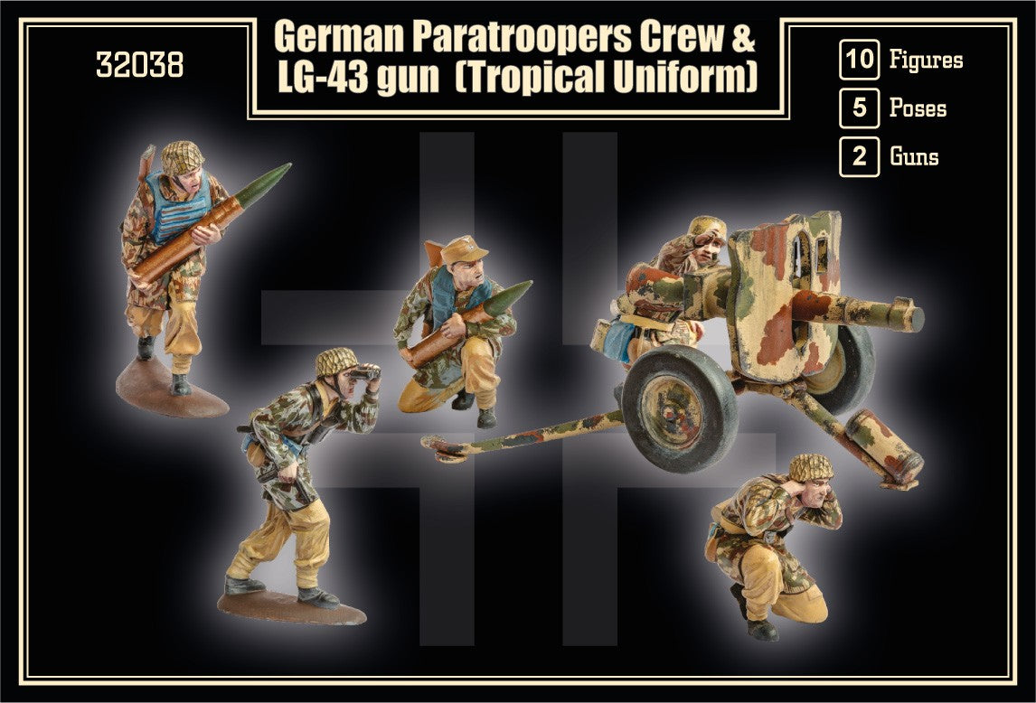 32038 MARS SCALA 1/32 German Paratroopers with 10,5cm LG42 (tropical uniform) (WWII) -NO BOX-SENZA SCATOLA