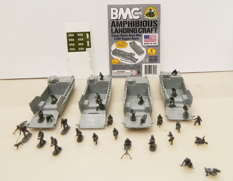 48553 BMC CLASSIC MARX LANDING CRAFT 1/72- 4PC GRAY PLASTIC ARMY MEN BOAT VEHICLES