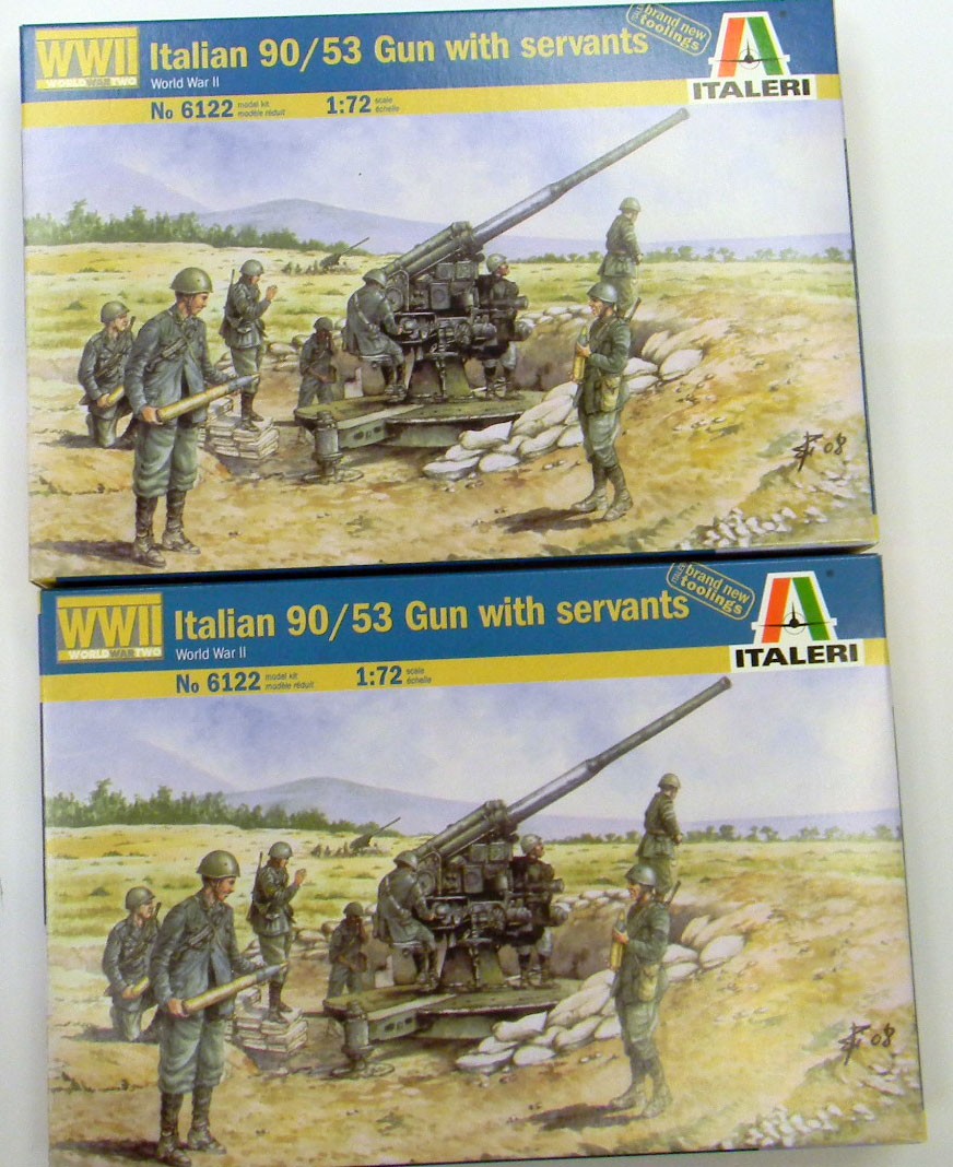 GR145 ITALERI 1/72 2 SCATOLE ITALIAN 90/53 GUN WITH SERVANTS