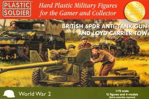 WW2G20004 THE PLASTIC SOLDIER COMPANY 1/72 British 6 pdr anti tank gun and Lloyd carrier tow.
